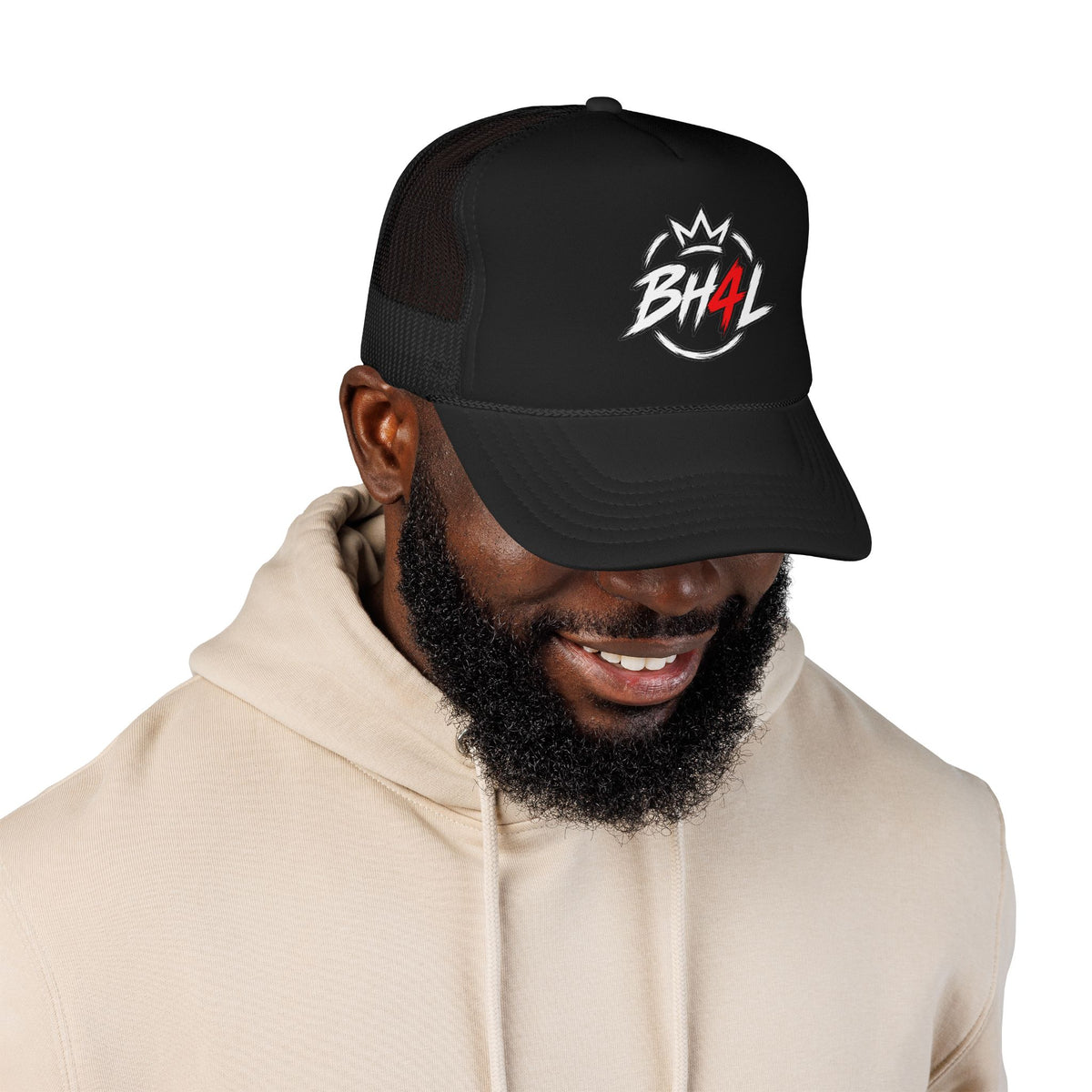 BH4L Crown Foam Trucker Hat — Streetwear Mesh Cap with Logo