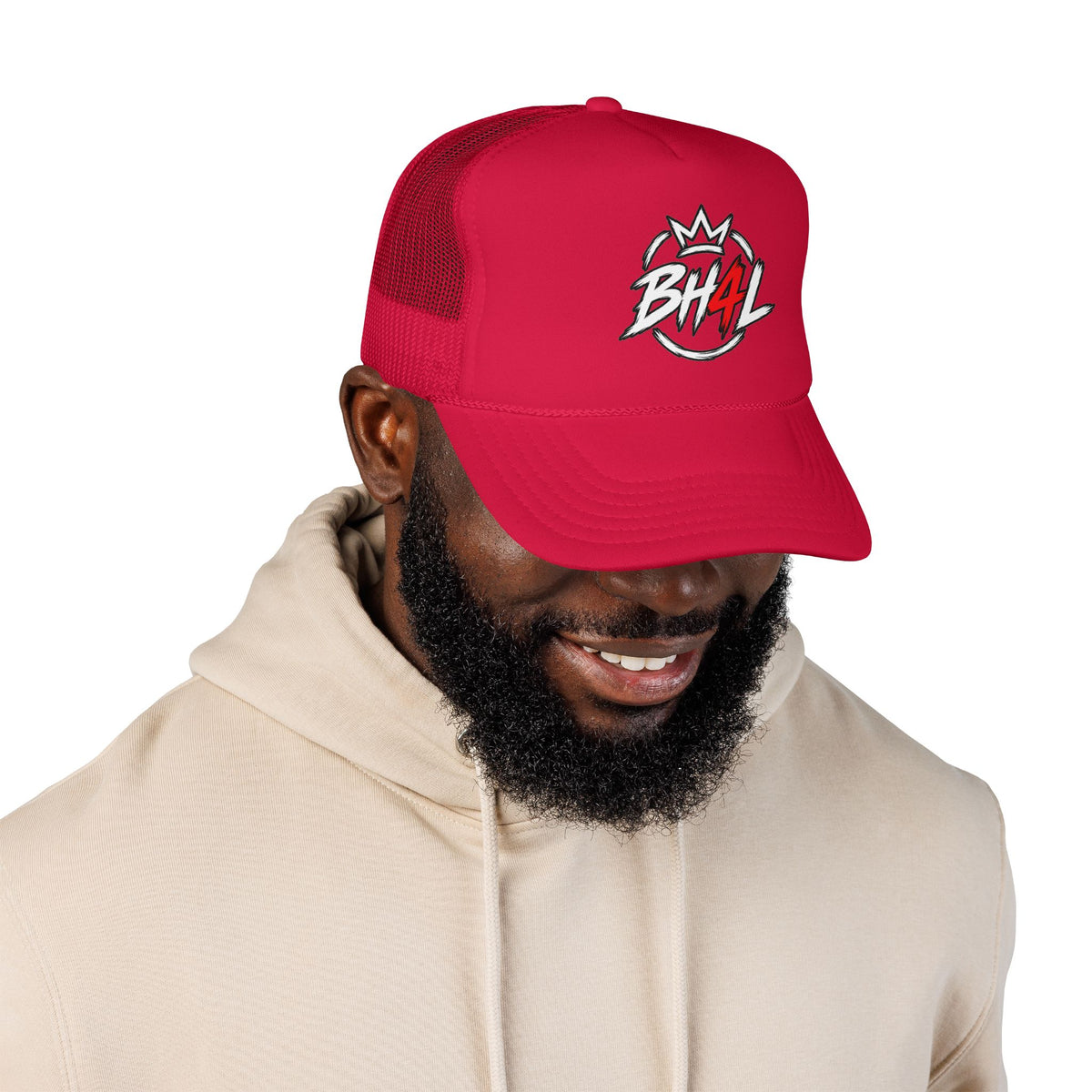 BH4L Crown Foam Trucker Hat — Streetwear Mesh Cap with Logo