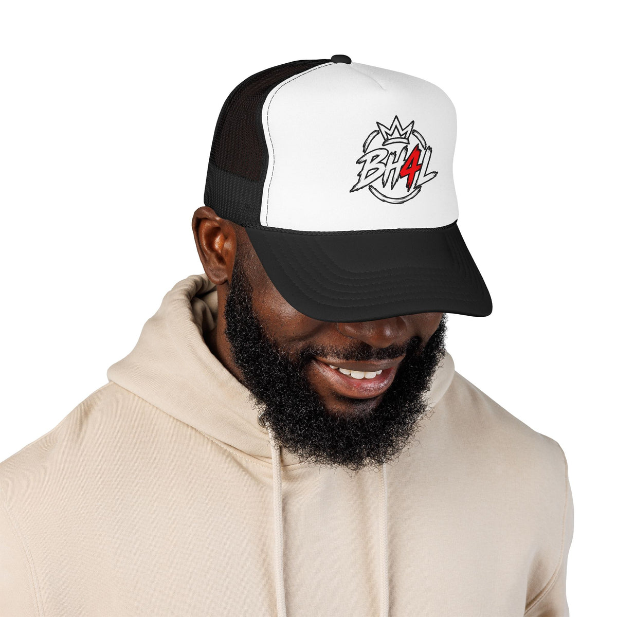 BH4L Crown Foam Trucker Hat — Streetwear Mesh Cap with Logo