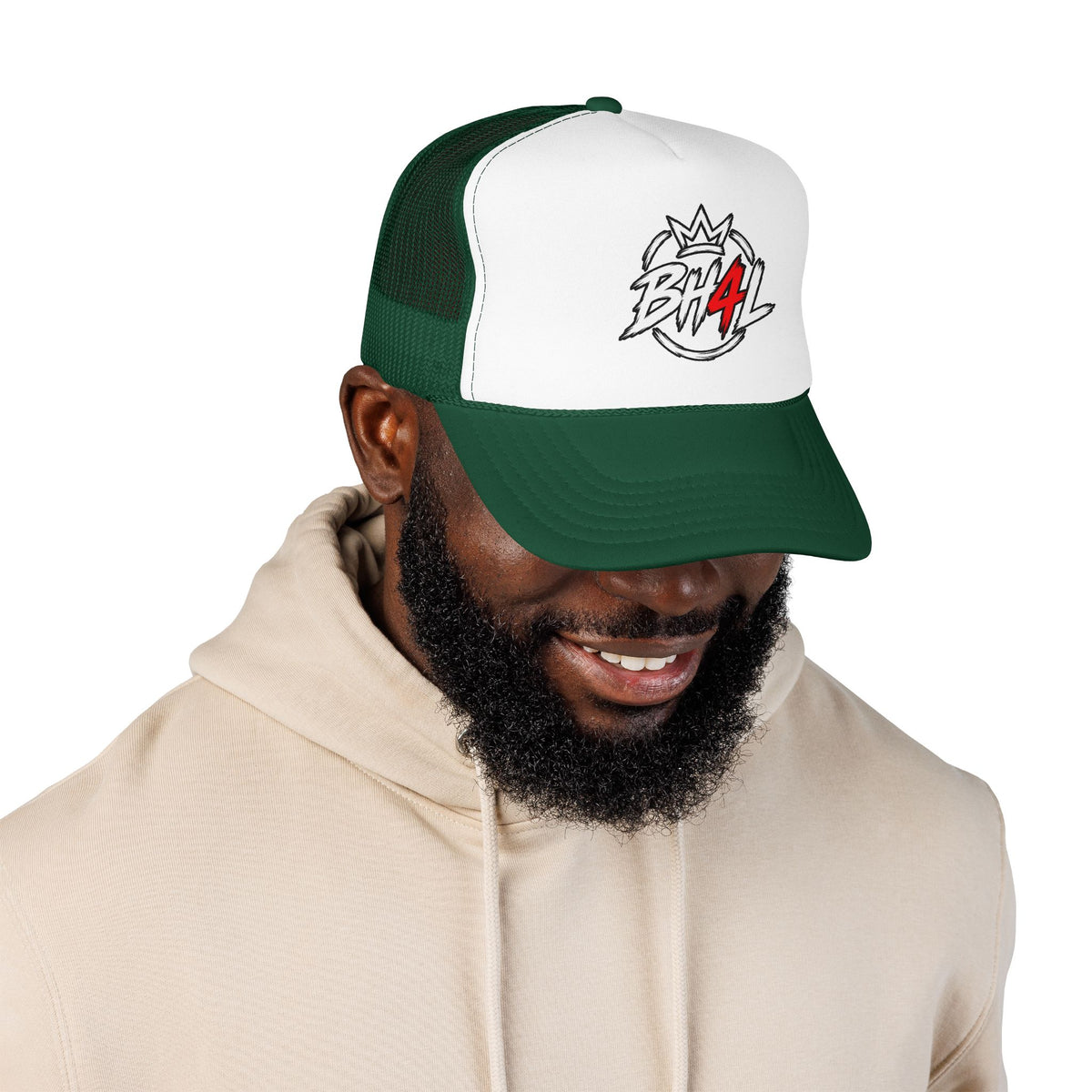 BH4L Crown Foam Trucker Hat — Streetwear Mesh Cap with Logo